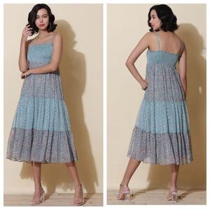 LABEL RITU KUMAR Blue Floral Printed Maxi Dress Size Small